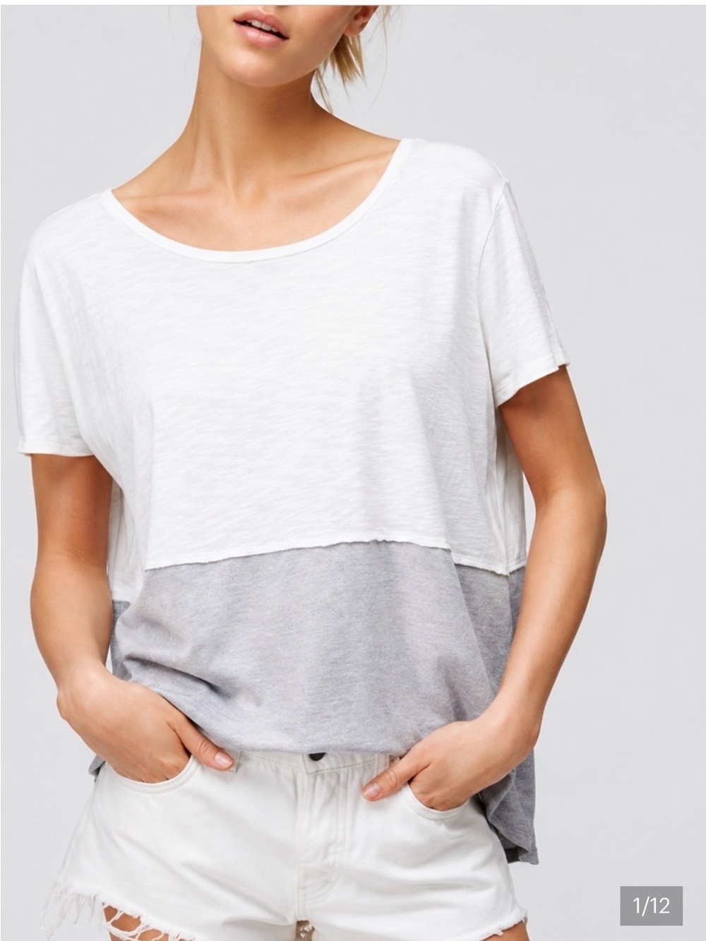 Free People colorblock tee high-low hem raw edge size XS